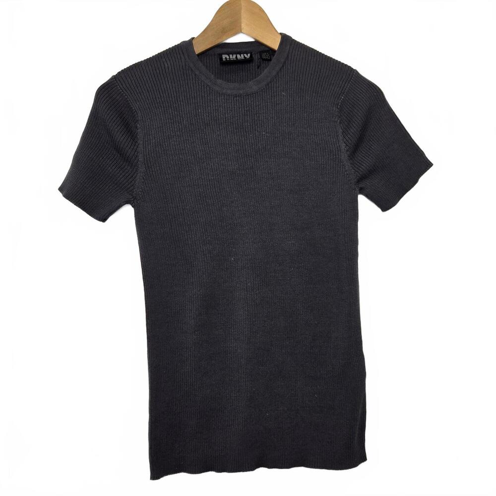 Vintage DKNY Sweater Womens Small Gray Cotton Short Sleeve Ribbed
